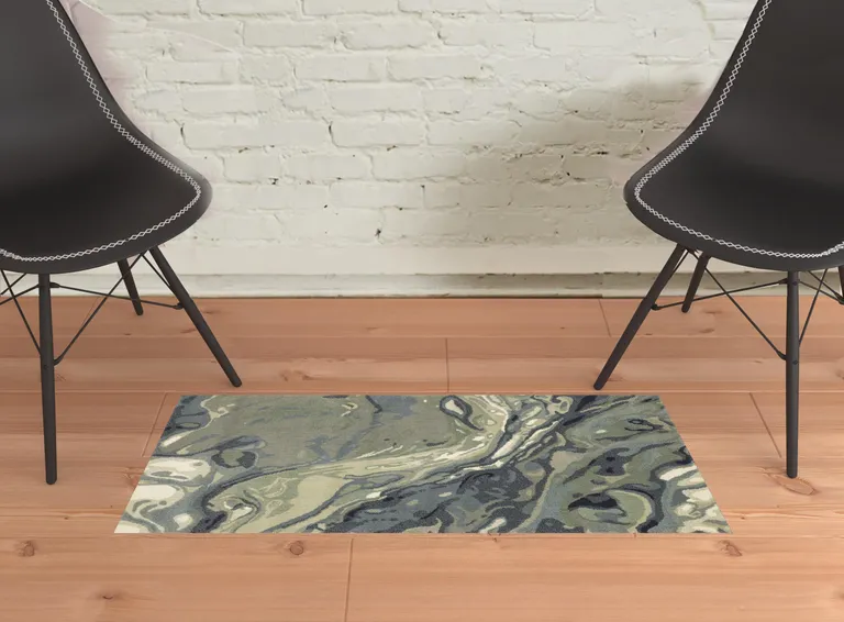 Blue Sage Green Grey Beige And Light Blue Abstract Power Loom Stain Resistant Area Rug Photo 2