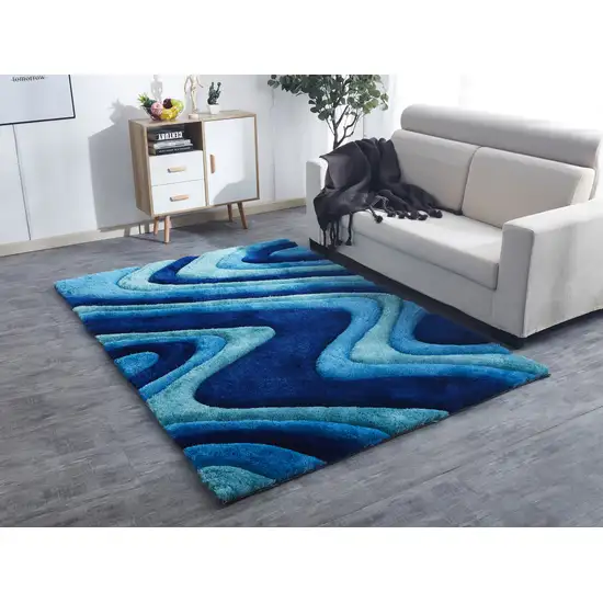 Blue Shag Hand Tufted Area Rug Photo 6