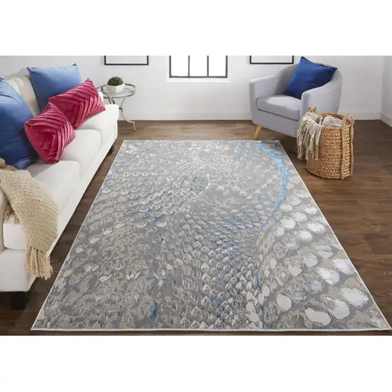 Blue Silver And Gray Geometric Area Rug Photo 6