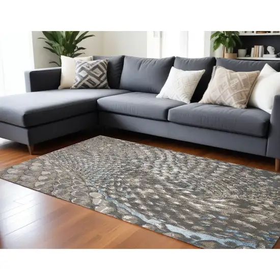 Blue Silver And Gray Geometric Stain Resistant Area Rug Photo 1