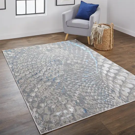 Blue Silver And Gray Geometric Stain Resistant Area Rug Photo 7