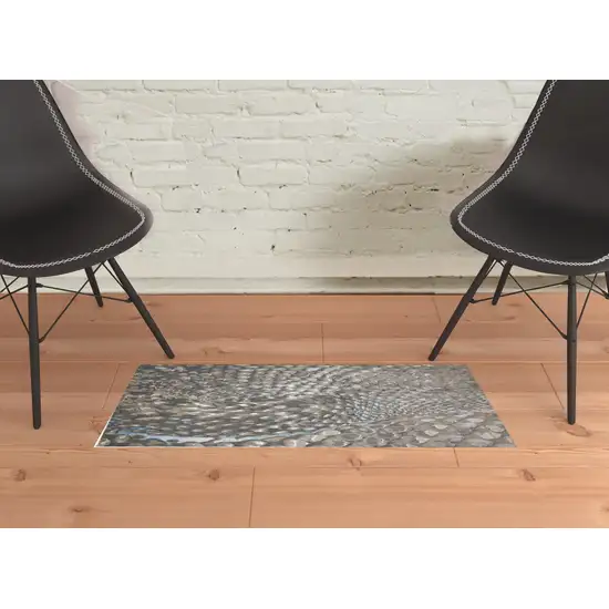 Blue Silver And Gray Geometric Stain Resistant Area Rug Photo 2