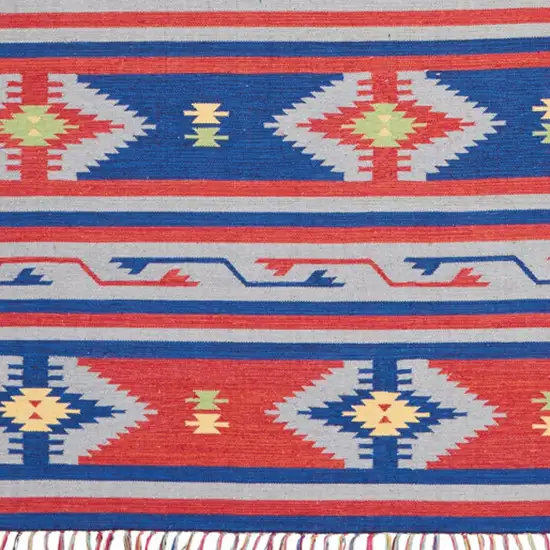 Blue Southwestern Handmade Area Rug With Fringe Photo 7