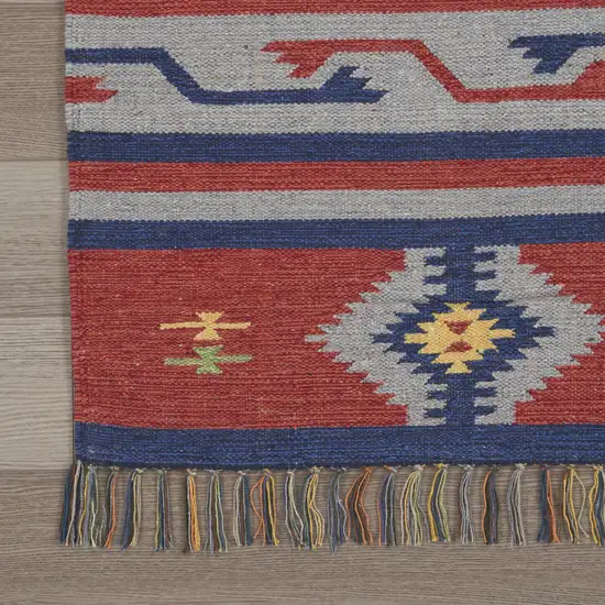 Blue Southwestern Handmade Area Rug With Fringe Photo 3