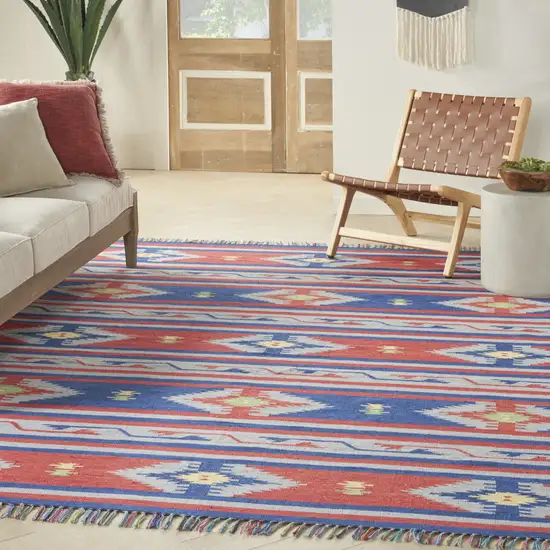 Blue Southwestern Handmade Area Rug With Fringe Photo 9