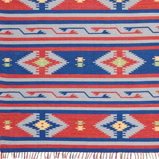 Blue Southwestern Handmade Area Rug With Fringe Photo 8