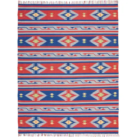 Blue Southwestern Handmade Area Rug With Fringe Photo 1