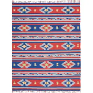 Photo of Blue Southwestern Handmade Area Rug With Fringe