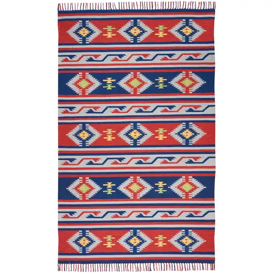 Blue Southwestern Handmade Area Rug With Fringe Photo 1