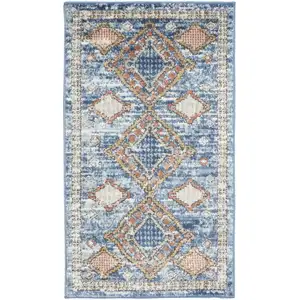 Photo of Blue Southwestern Power Loom Non Skid Area Rug