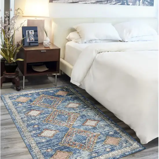 Blue Southwestern Power Loom Non Skid Area Rug Photo 9