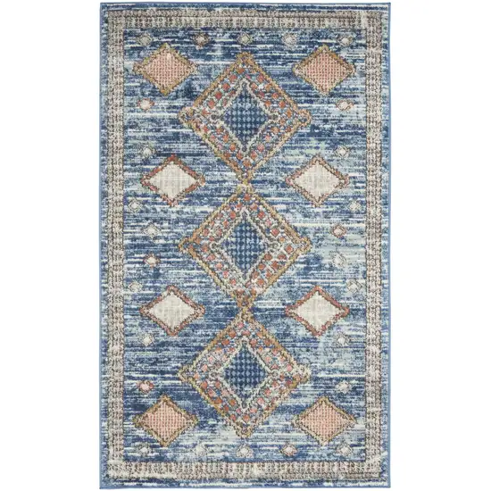 Blue Southwestern Power Loom Non Skid Area Rug Photo 1