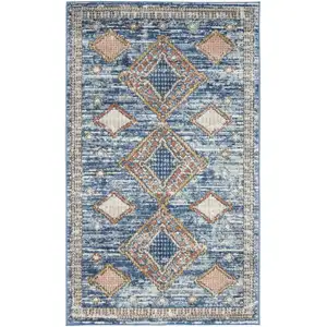 Photo of Blue Southwestern Power Loom Non Skid Area Rug