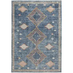 Photo of Blue Southwestern Power Loom Non Skid Area Rug