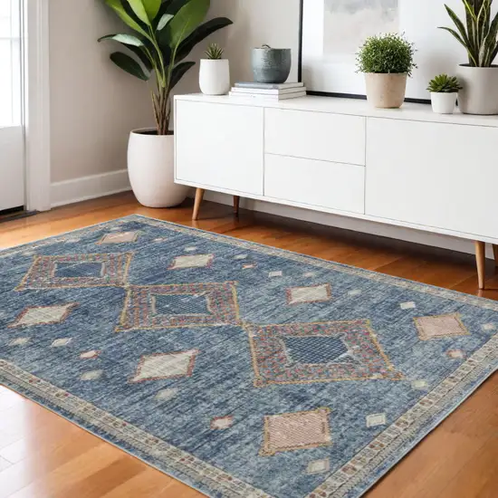 Blue Southwestern Power Loom Non Skid Area Rug Photo 1