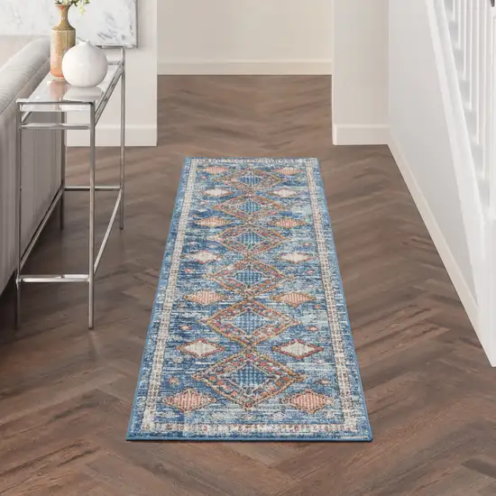 Blue Southwestern Power Loom Non Skid Runner Rug Photo 9