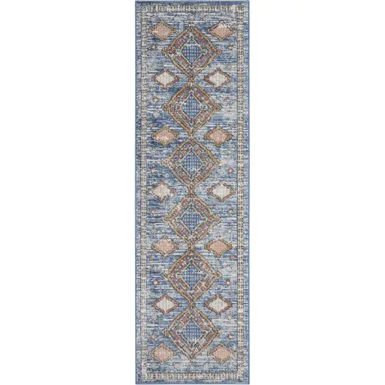 Blue Southwestern Power Loom Non Skid Runner Rug Photo 3