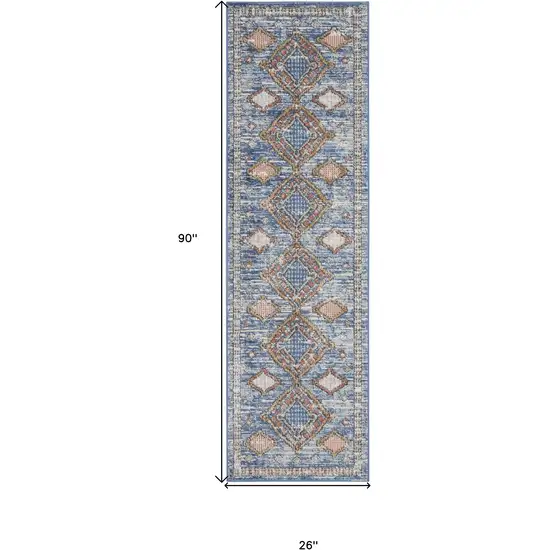 Blue Southwestern Power Loom Non Skid Runner Rug Photo 5