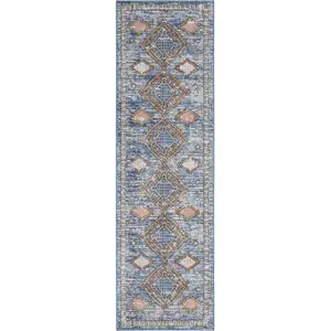 Photo of Blue Southwestern Power Loom Non Skid Runner Rug