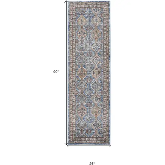 Blue Southwestern Power Loom Non Skid Runner Rug Photo 5