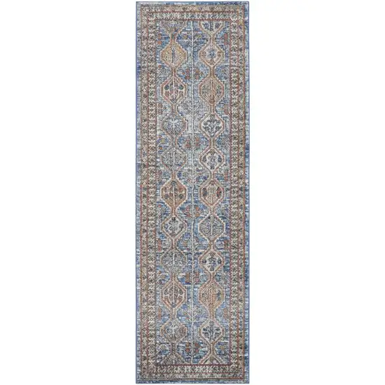 Blue Southwestern Power Loom Non Skid Runner Rug Photo 1