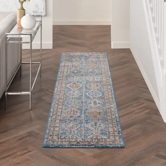 Blue Southwestern Power Loom Non Skid Runner Rug Photo 9