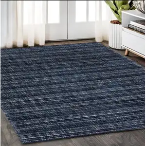 Photo of Blue Striped Hand Tufted Area Rug