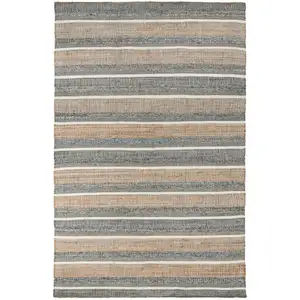 Photo of Blue Striped Hand Woven Area Rug