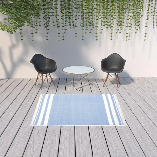 Blue Striped Handmade Stain Resistant Non Skid Indoor Outdoor Area Rug Photo 3