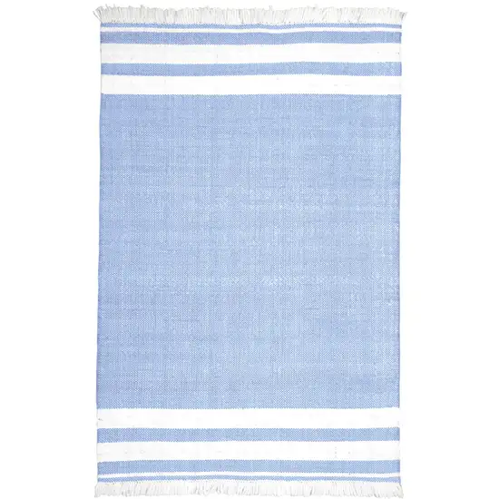 Blue Striped Handmade Stain Resistant Non Skid Indoor Outdoor Area Rug Photo 1