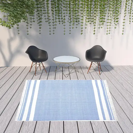 Blue Striped Handmade Stain Resistant Non Skid Indoor Outdoor Area Rug Photo 3