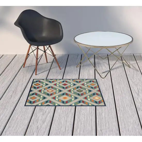 Blue Striped Non Skid Indoor Outdoor Area Rug Photo 2