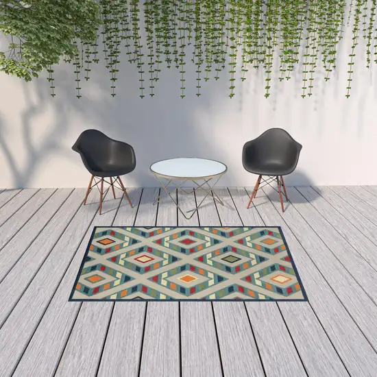 Blue Striped Non Skid Indoor Outdoor Area Rug Photo 2