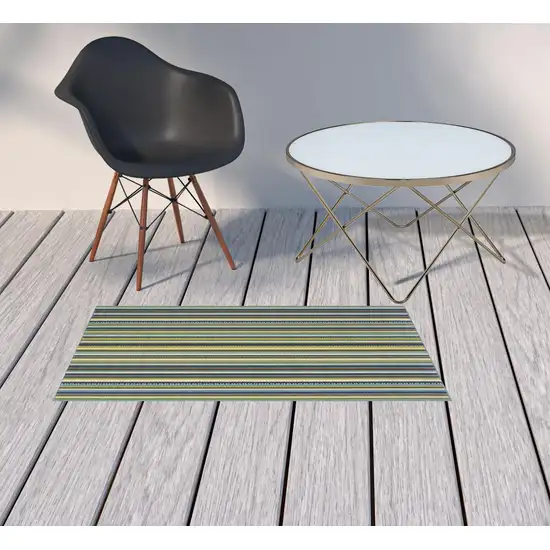 Blue Striped Stain Resistant Indoor Outdoor Area Rug Photo 2