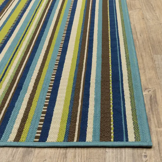 Blue Striped Stain Resistant Indoor Outdoor Area Rug Photo 8