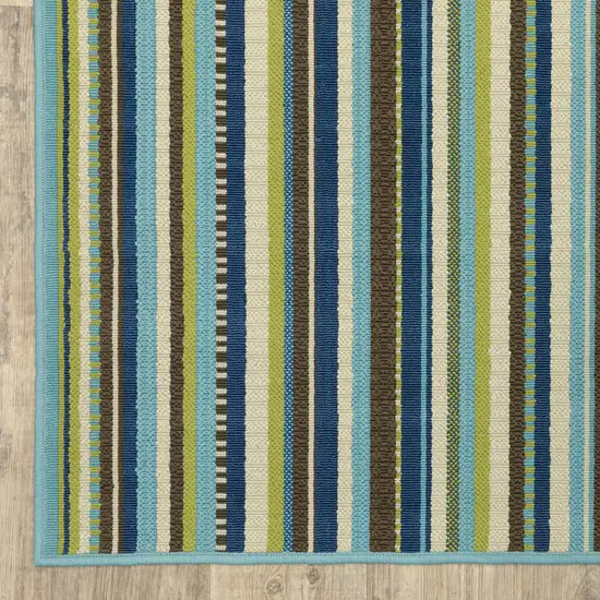 Blue Striped Stain Resistant Indoor Outdoor Area Rug Photo 5