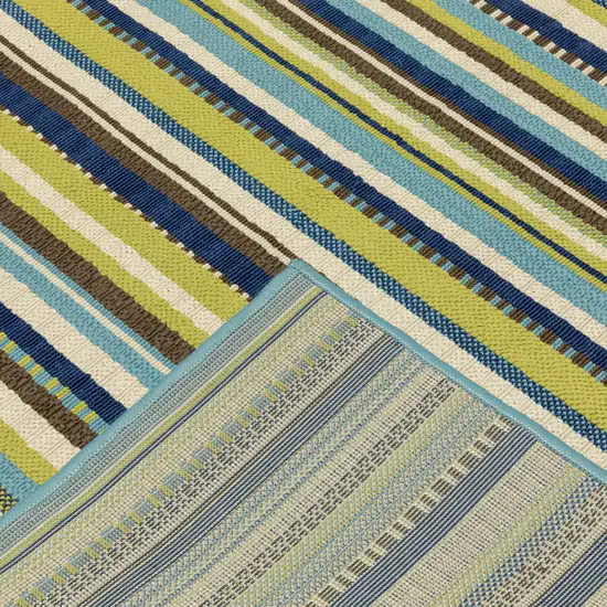 Blue Striped Stain Resistant Indoor Outdoor Area Rug Photo 9