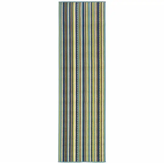 Blue Striped Stain Resistant Indoor Outdoor Area Rug Photo 1