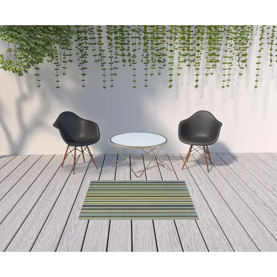 Blue Striped Stain Resistant Indoor Outdoor Area Rug Photo 2