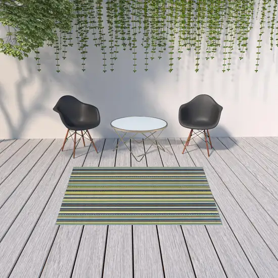 Blue Striped Stain Resistant Indoor Outdoor Area Rug Photo 2