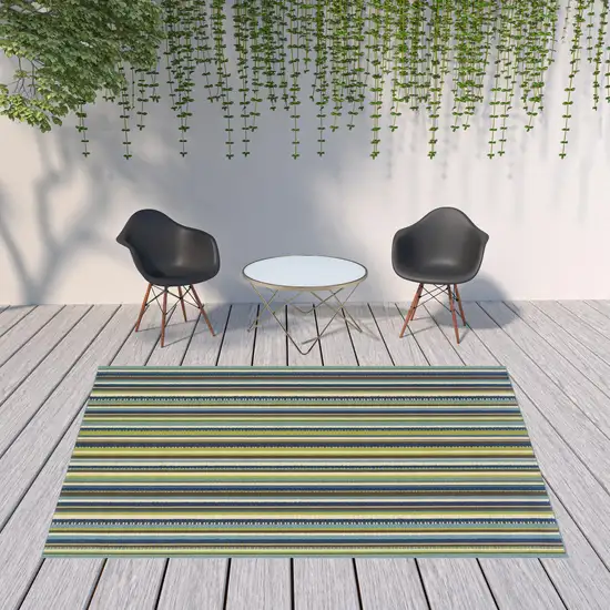 Blue Striped Stain Resistant Indoor Outdoor Area Rug Photo 2