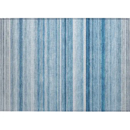 Blue Striped Washable Indoor Outdoor Area Rug Photo 2