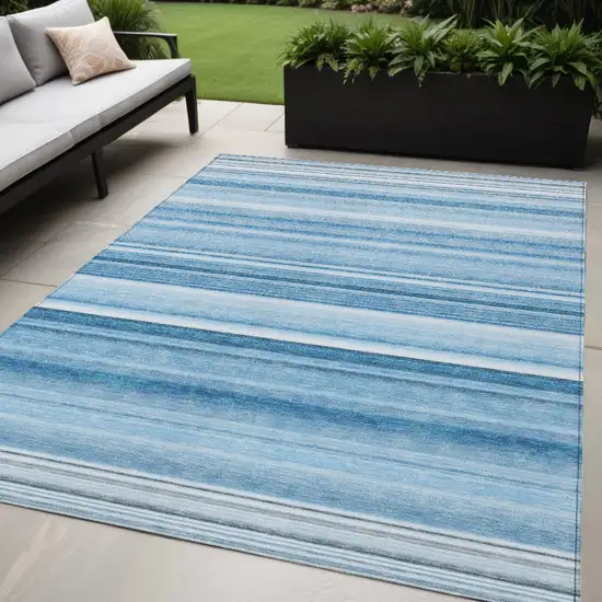 Blue Striped Washable Non Skid Indoor Outdoor Area Rug Photo 1