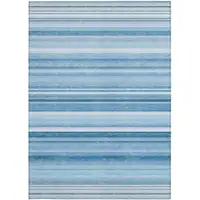 Photo of Blue Striped Washable Non Skid Indoor Outdoor Area Rug