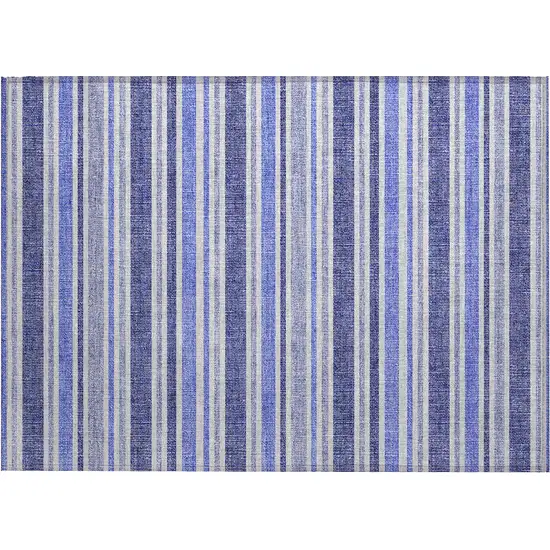 Blue Striped Washable Non Skid Indoor Outdoor Area Rug Photo 2