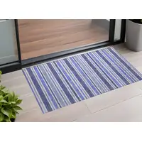 Photo of Blue Striped Washable Non Skid Indoor Outdoor Area Rug