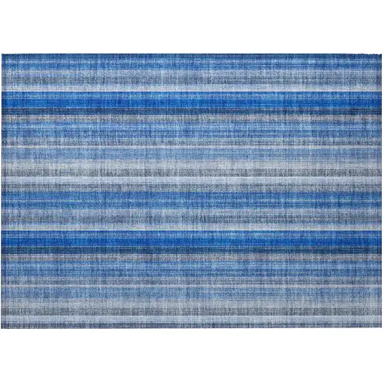 Blue Striped Washable Non Skid Indoor Outdoor Area Rug Photo 5