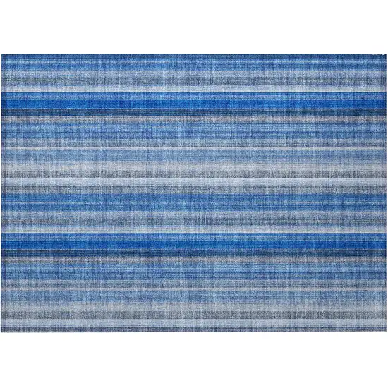 Blue Striped Washable Non Skid Indoor Outdoor Area Rug Photo 5