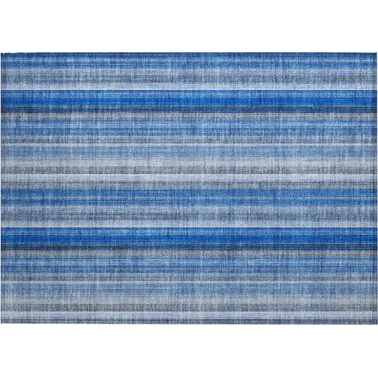 Blue Striped Washable Non Skid Indoor Outdoor Area Rug Photo 2