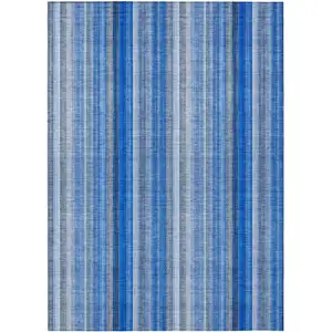 Photo of Blue Striped Washable Non Skid Indoor Outdoor Area Rug